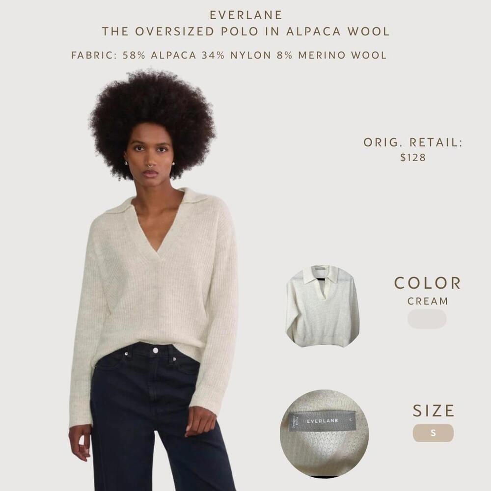 Everlane Alpaca Wool Blend Oversized Polo Sweater Cream- Quiet Luxury Vibes